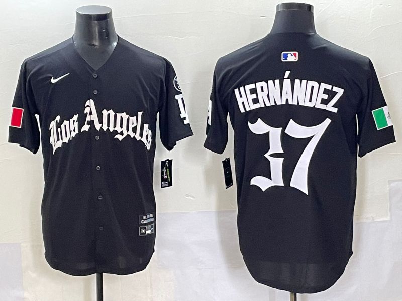 Men 2025 Los Angeles Dodgers #37 Hernandez Black Five generations Joint Name Nike MLB Jersey style 6231